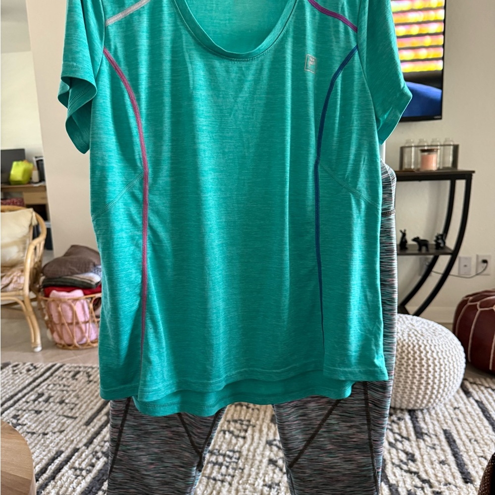 Fila Teal Athletic T-Shirt and Gray Leggings Set